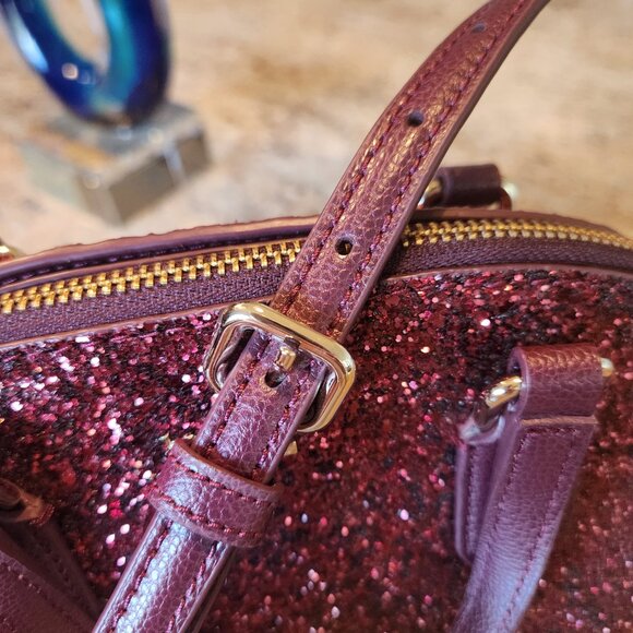 Kate Spade Mini Reiley Laurel Way Glitter Bag Satchel Crossbody in Red Burgundy - Picture 8 of 11